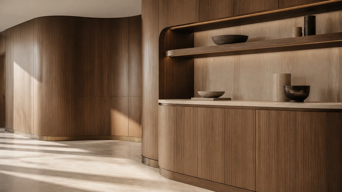 Curved veneered cabinetry